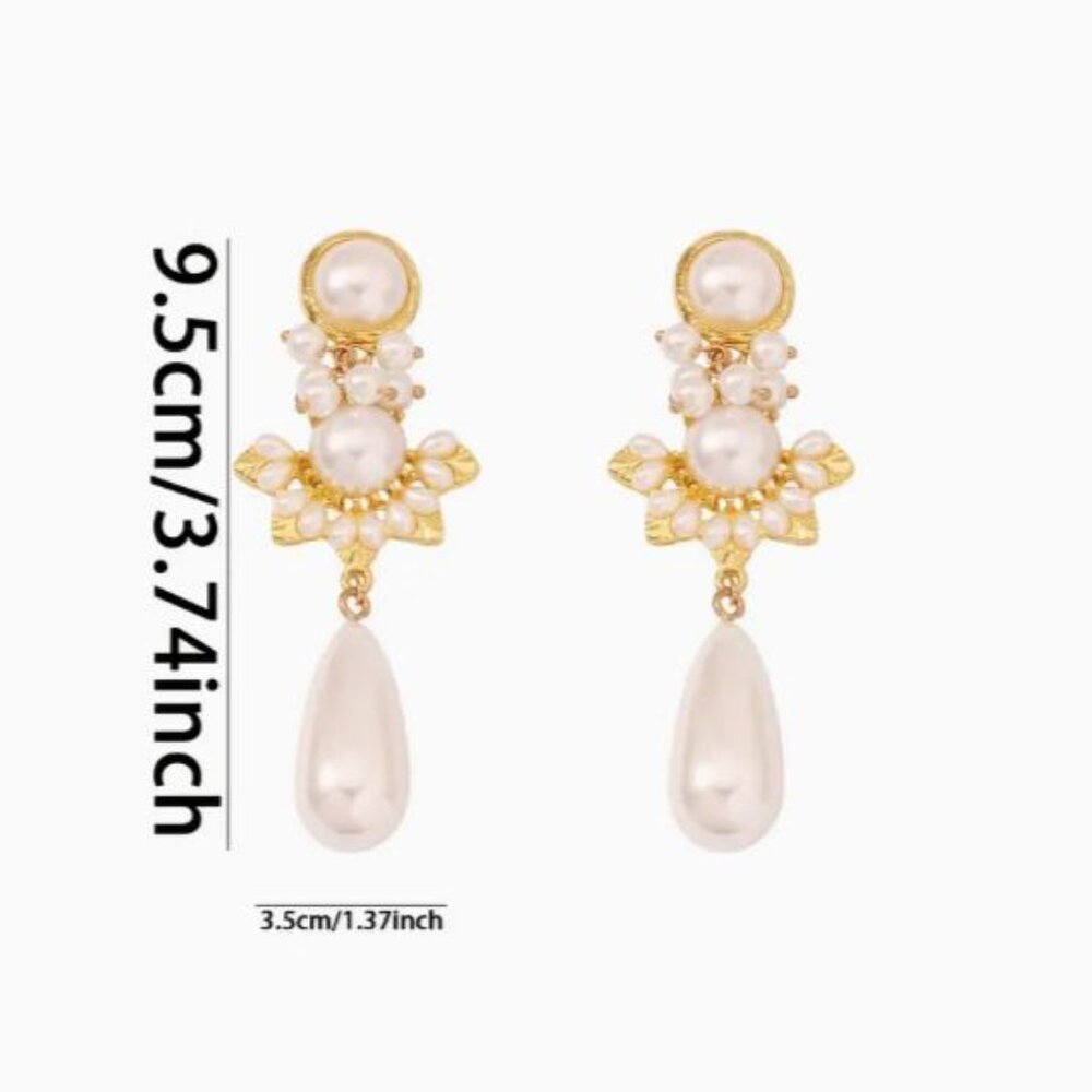 NEW Monad Ornate Gold and Pearl Drop Statement Earrings - Picture 5 of 5